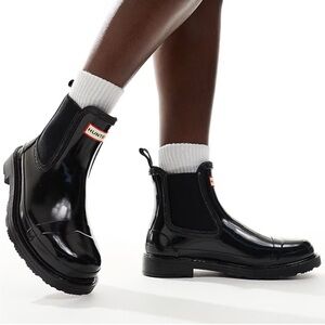 Hunter Commando Chelsea Gloss Boots Black Women’s Size 6